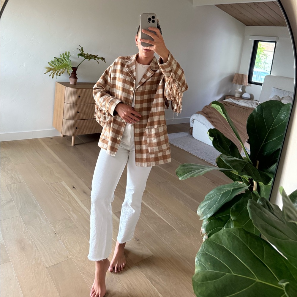 Checkered western jacket with fringe detail